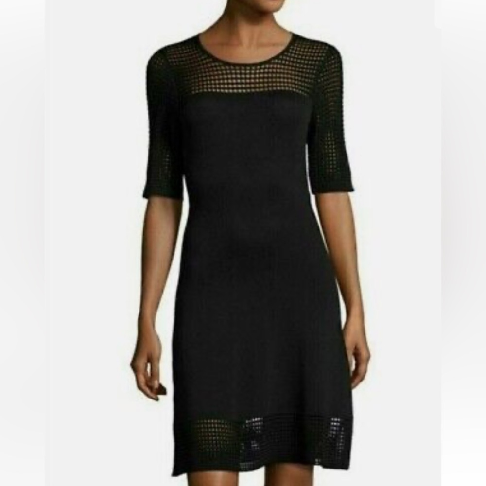 Nanette Lepore Black Crochet Mesh Half Sleeve Bodycon LBD Poolside Dress Size XL